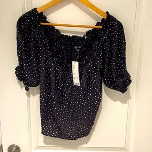 Brand New with Tags! Billabong Blouse -Cropped. Navy/white polka dot . Size M